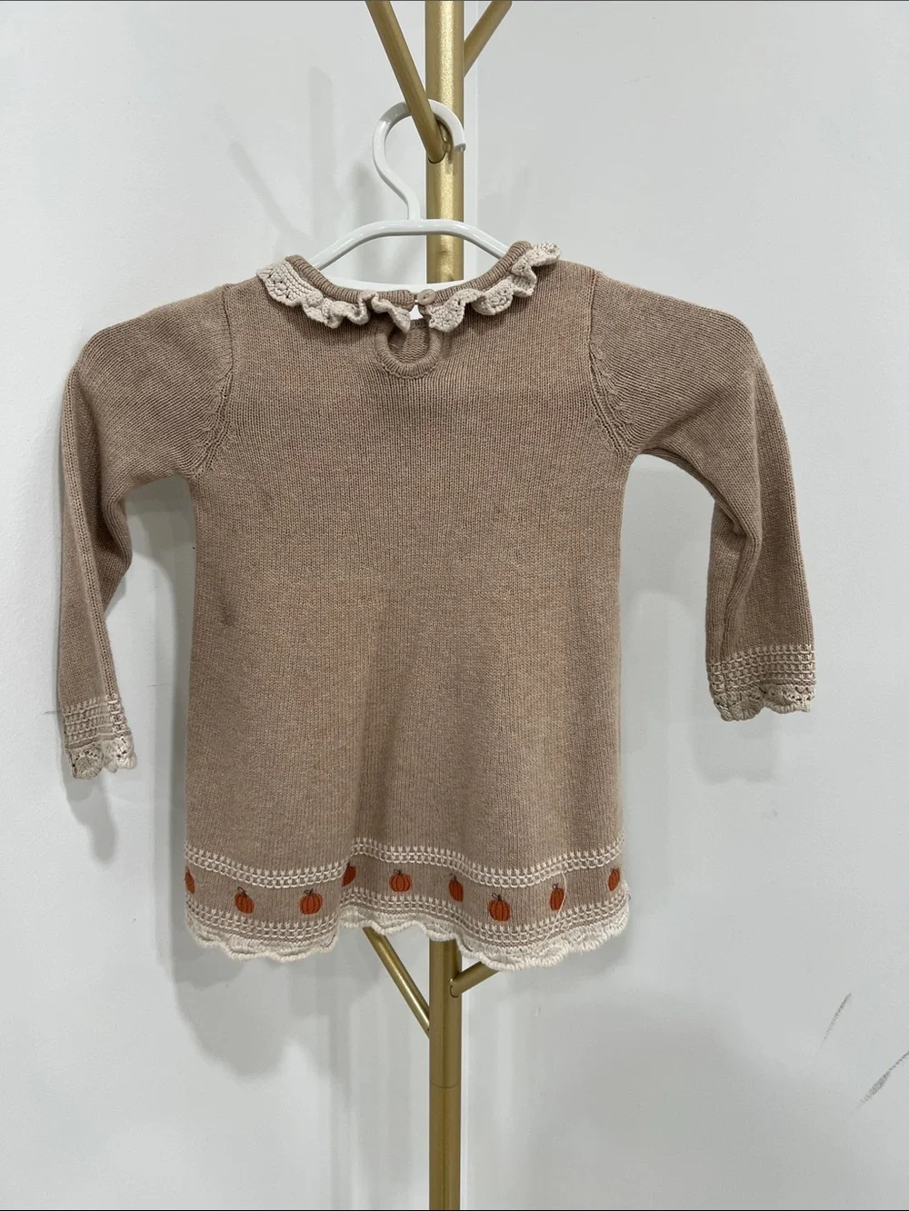 Max Studio Brown Knit Dress with Cream Trim and Orange Accents
